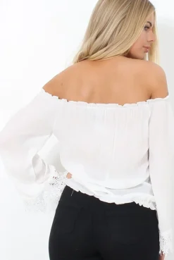 Rebellious Fashion Shannon White Lace Ruffle Crop Top