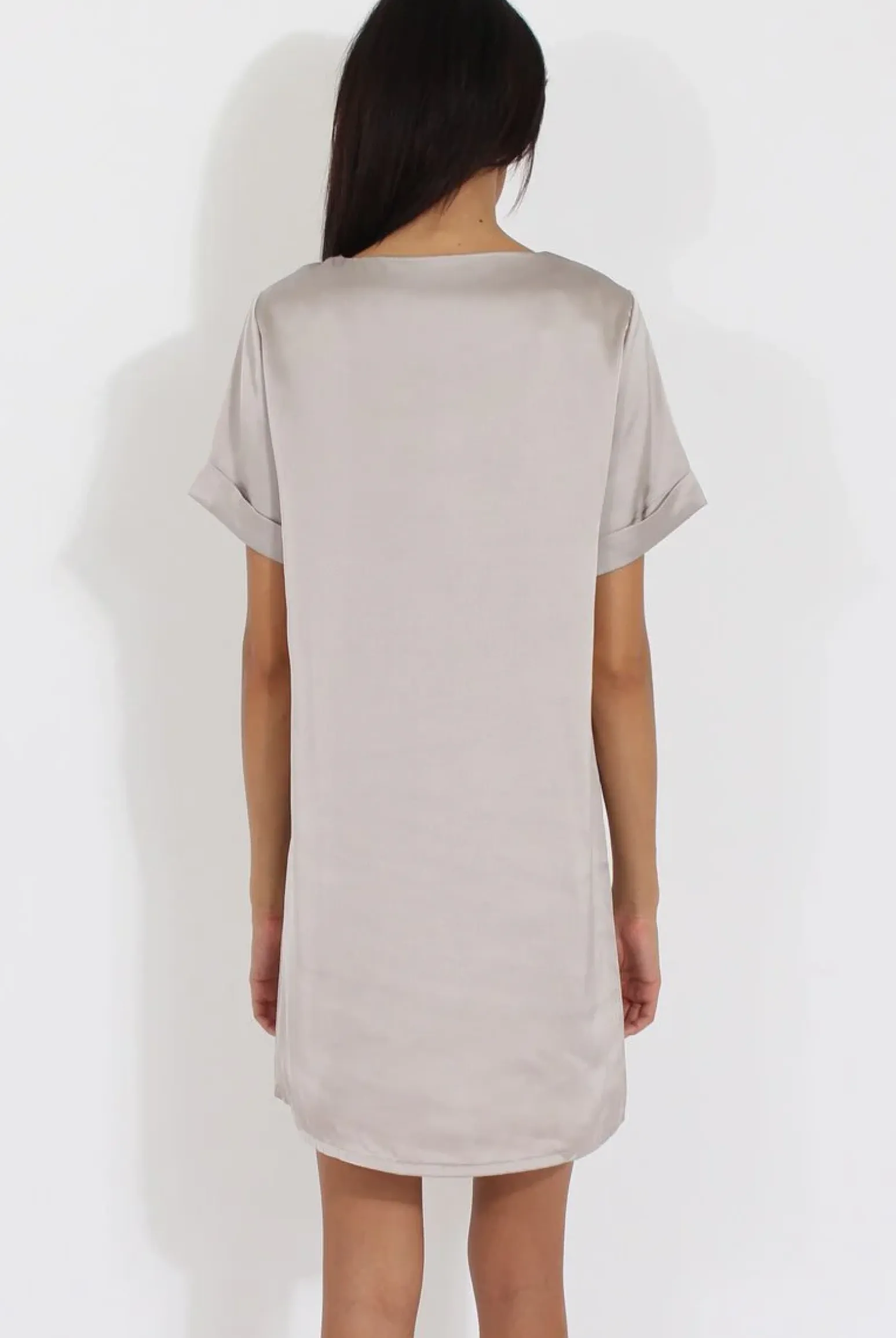 Rebellious Fashion Silver Satin Zip Tee Dress - Valeria