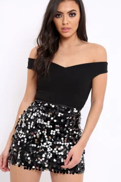 Rebellious Fashion Silver Disc Sequin Mini Skirt - Kelani