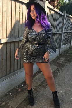 Rebellious Fashion Silver Glitter Plunge Twist Front Mini Dress - Idalis