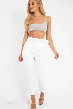 Rebellious Fashion Silver Knitted One Shoulder Crop Top - Houda