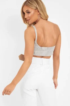 Rebellious Fashion Silver Knitted One Shoulder Crop Top - Houda