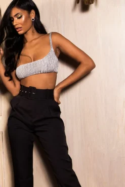 Rebellious Fashion Silver Knitted One Shoulder Crop Top - Houda