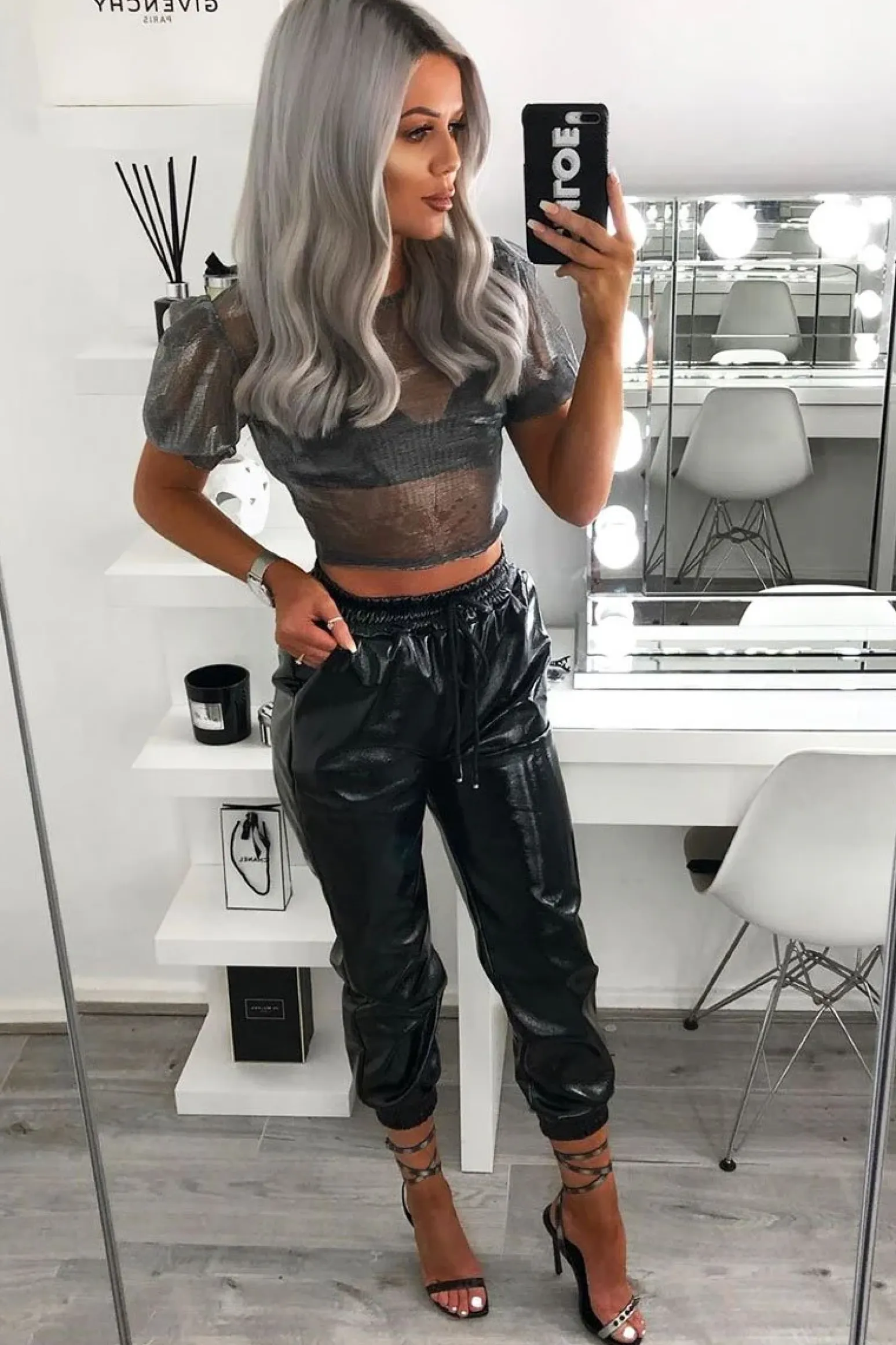 Rebellious Fashion Silver Metallic Finish Tie Back Crop Top - Cymone