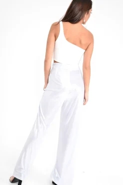 Rebellious Fashion Silver Metallic High Waist Wide Leg Trousers - Lissette