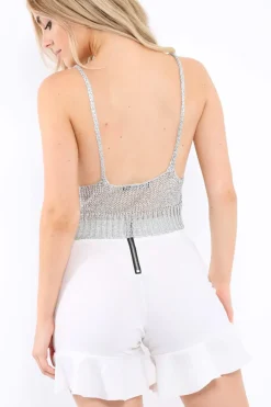 Rebellious Fashion Silver Metallic Knit Crop Top - Kashi