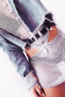 Rebellious Fashion Silver Metallic Knitted Cut Out Gathered Front Dress - Idah