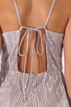 Rebellious Fashion Silver Metallic Pleated Cropped Jumpsuit - Arabella