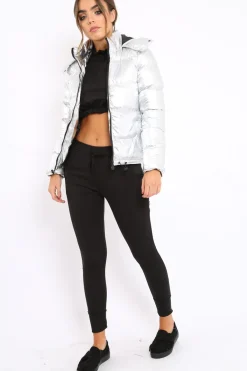Rebellious Fashion Silver Metallic Puffer Jacket - Rochelle