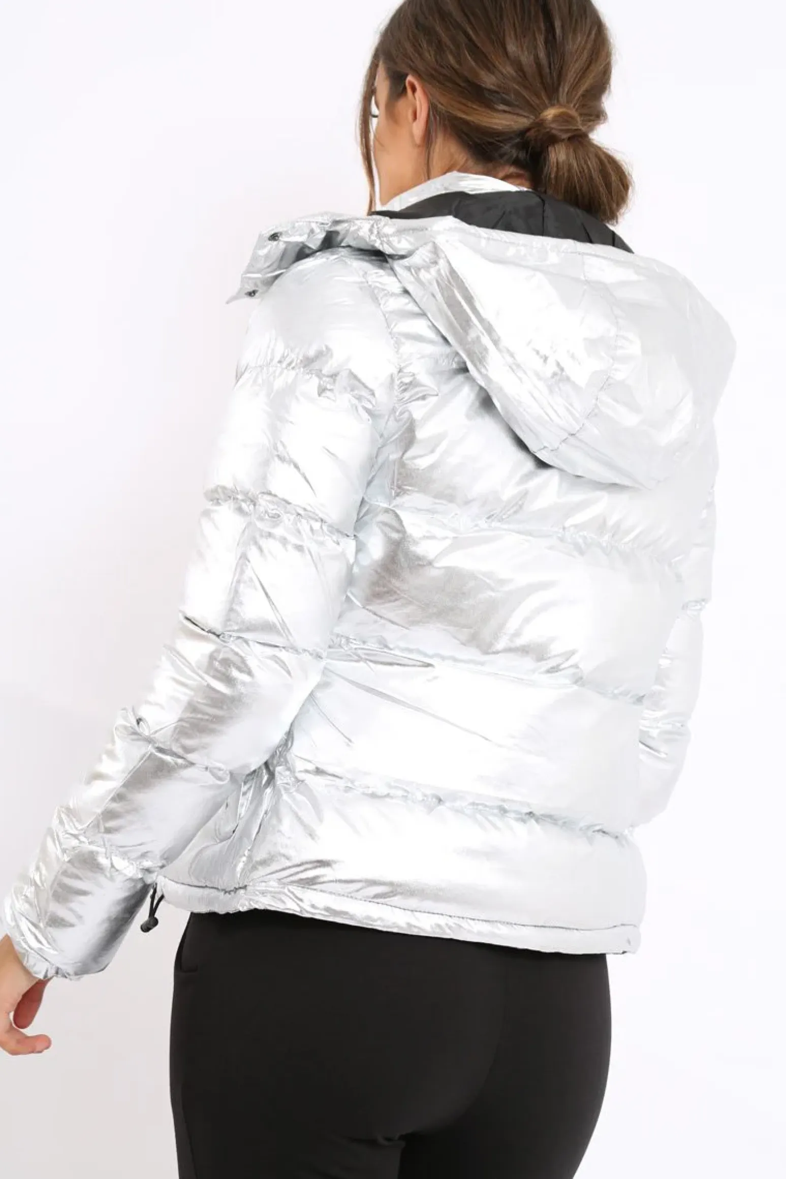 Rebellious Fashion Silver Metallic Puffer Jacket - Rochelle