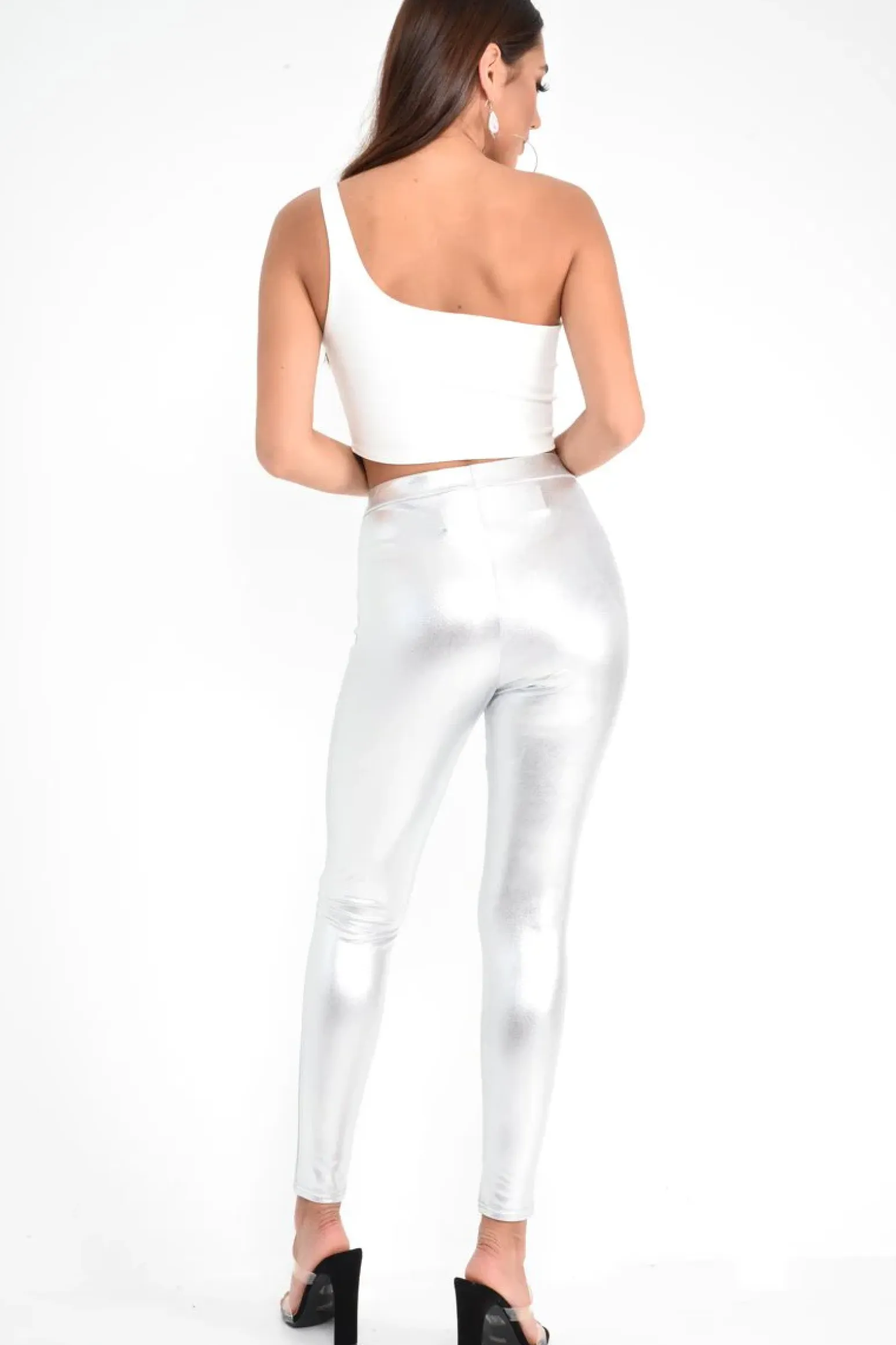 Rebellious Fashion Silver Metallic PU Leggings - Rio