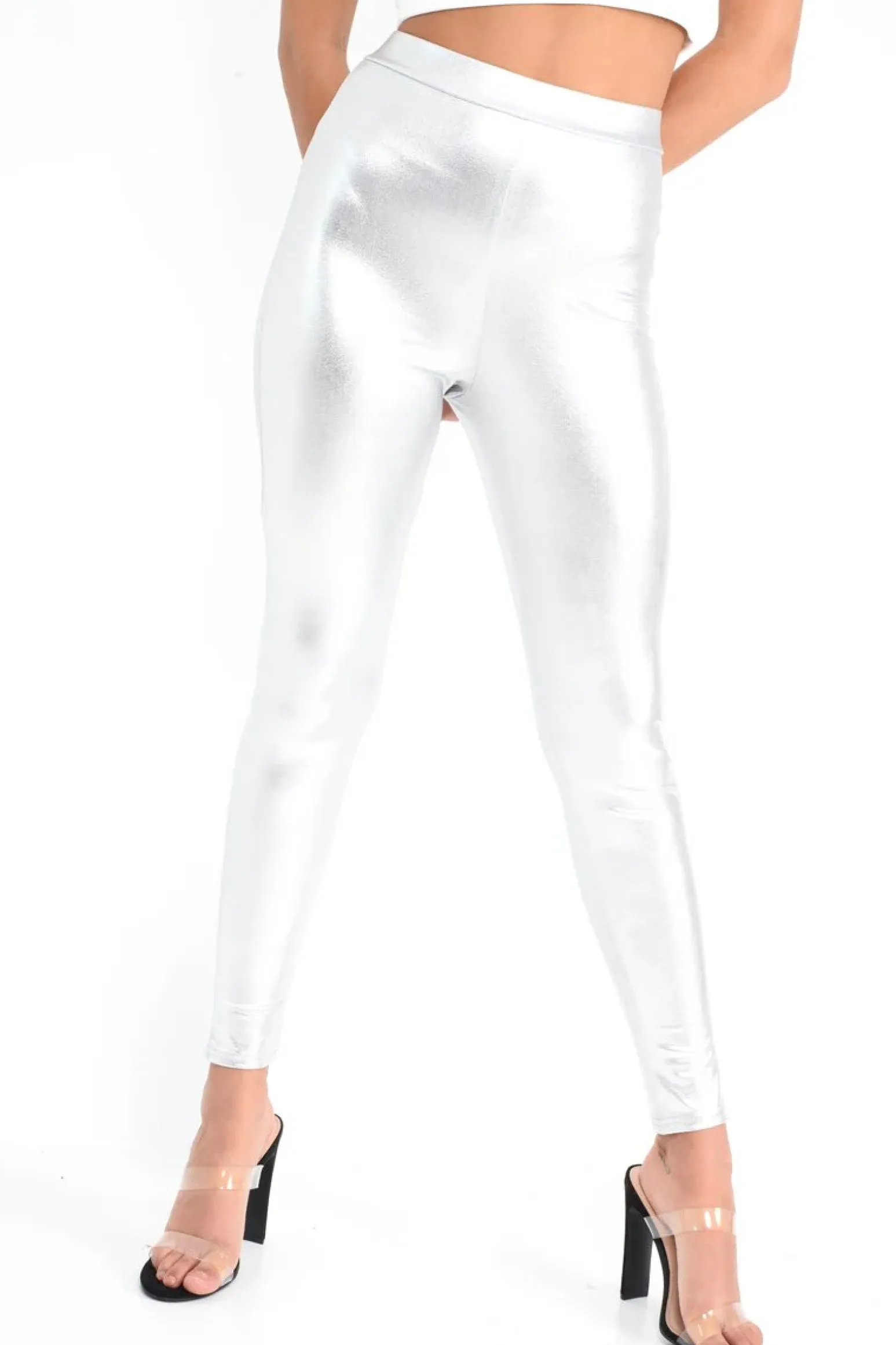Rebellious Fashion Silver Metallic PU Leggings - Rio