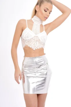 Rebellious Fashion Silver Metallic PU skirt - Iris
