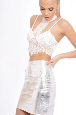 Rebellious Fashion Silver Metallic PU skirt - Iris