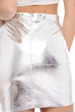 Rebellious Fashion Silver Metallic PU skirt - Iris