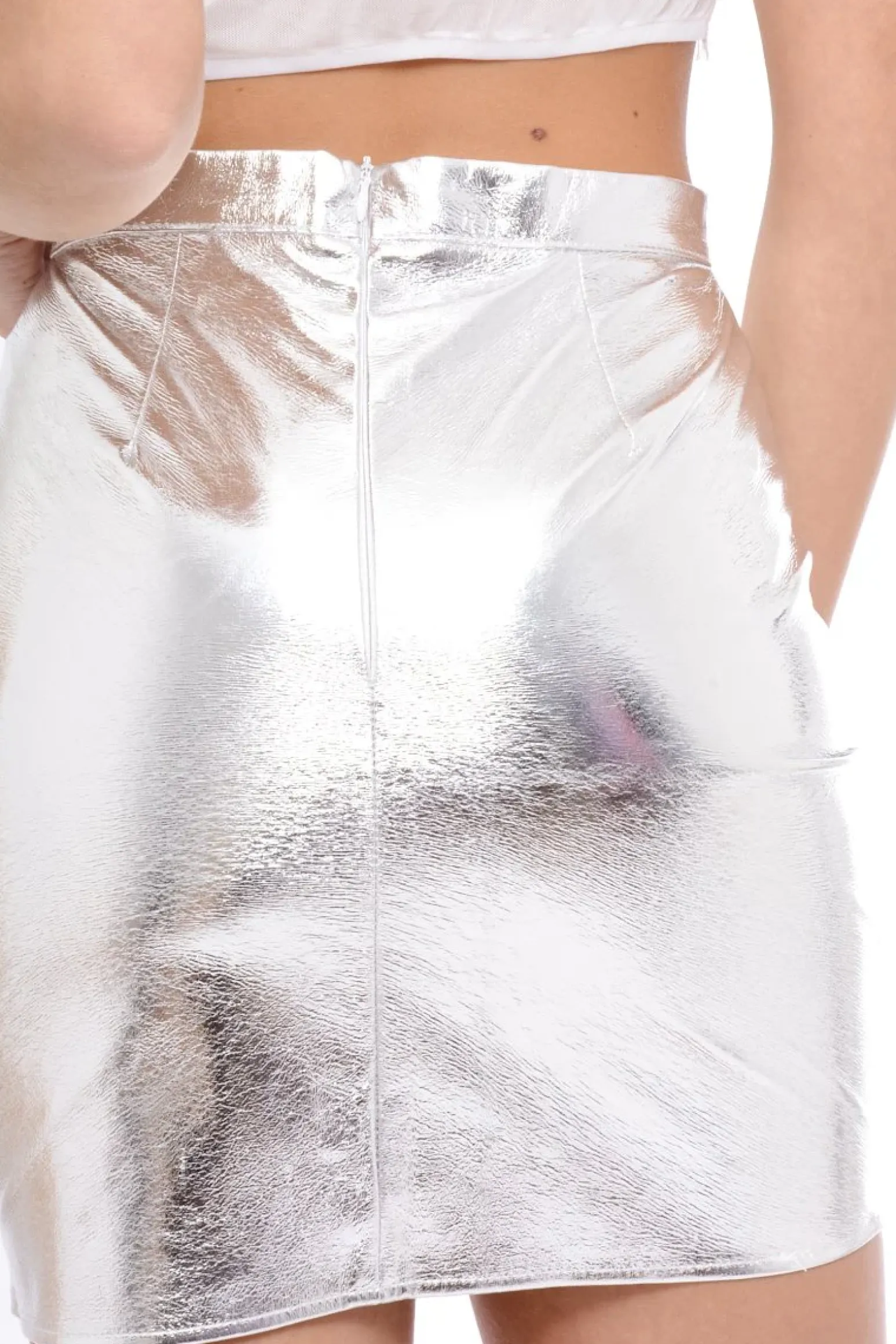 Rebellious Fashion Silver Metallic PU skirt - Iris