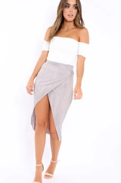 Rebellious Fashion Silver Pleated Wrap Over Skirt - Monica