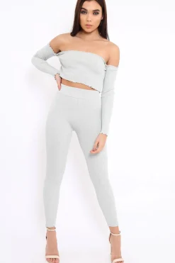 Rebellious Fashion Silver Shimmery Ribbed Knit Co-ord - Luna