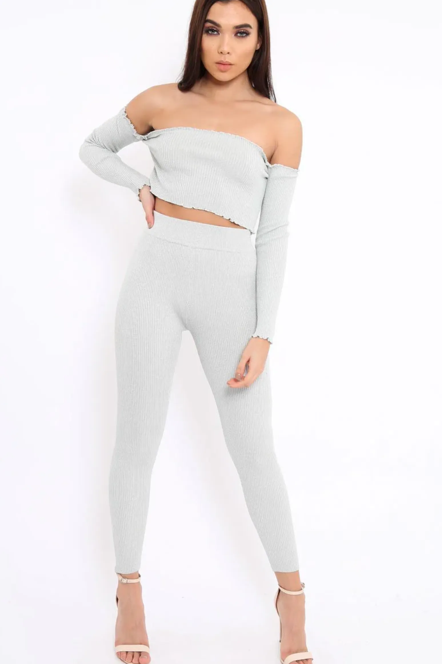 Rebellious Fashion Silver Shimmery Ribbed Knit Co-ord - Luna