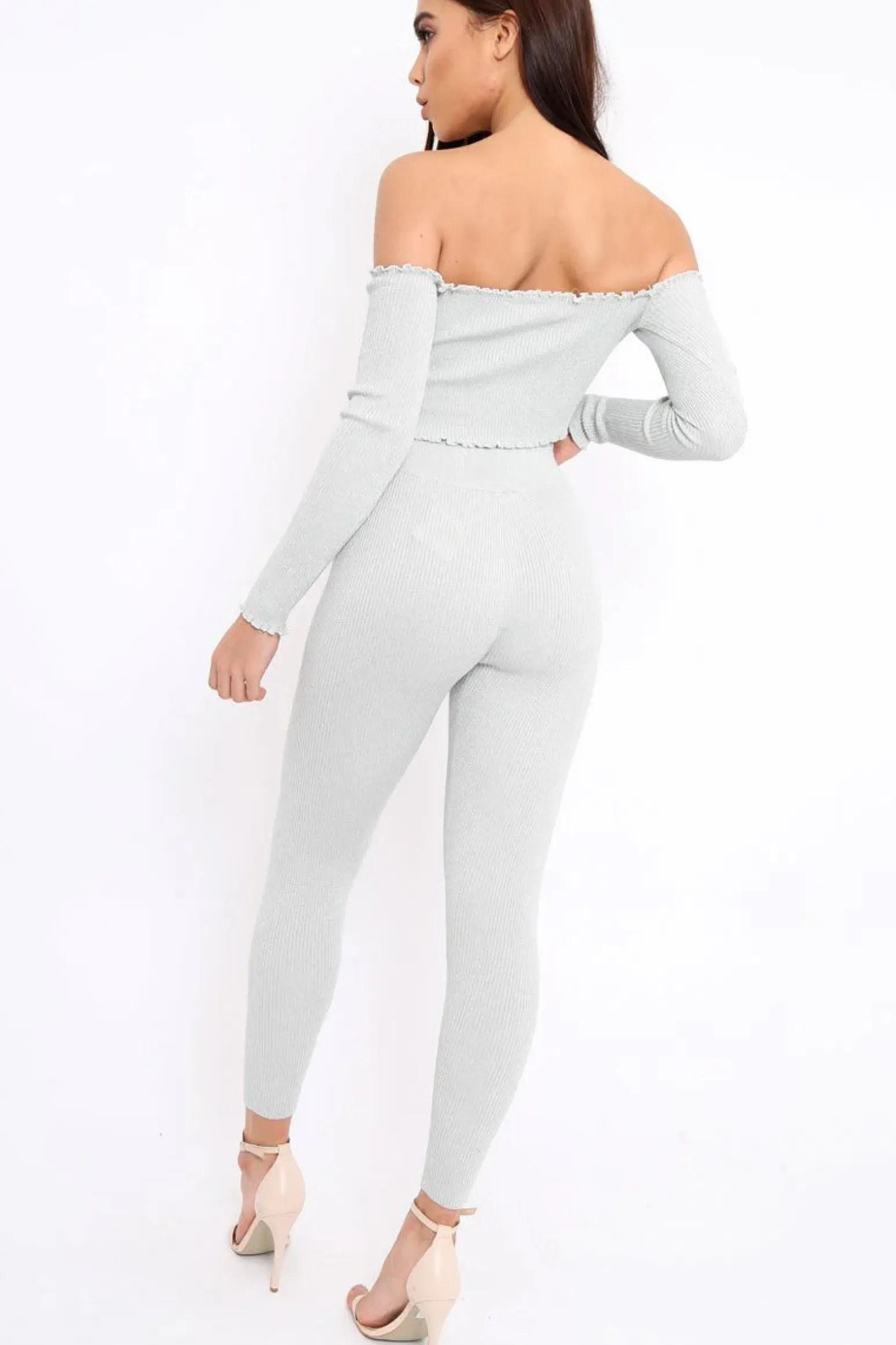 Rebellious Fashion Silver Shimmery Ribbed Knit Co-ord - Luna