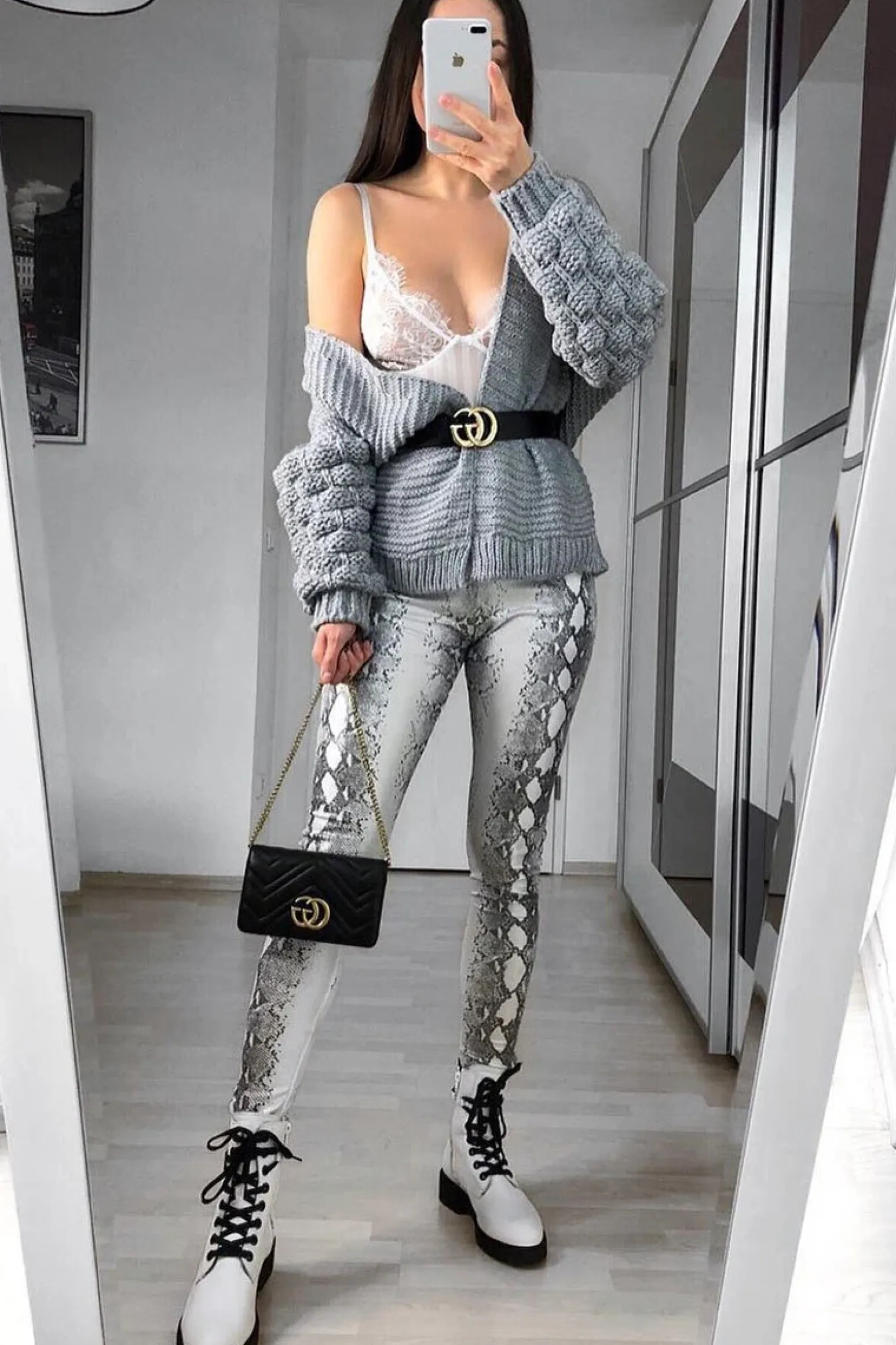 Rebellious Fashion Silver Snake Shimmer High Waist Skinny Trousers - Briele