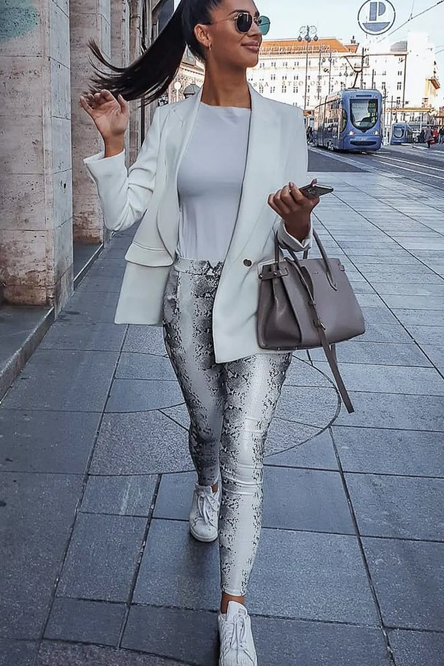 Rebellious Fashion Silver Snake Shimmer High Waist Skinny Trousers - Briele