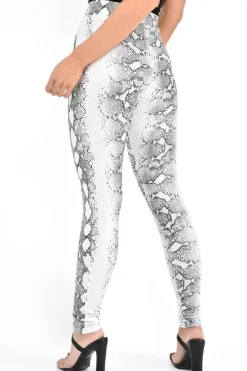 Rebellious Fashion Silver Snake Shimmer High Waist Skinny Trousers - Briele