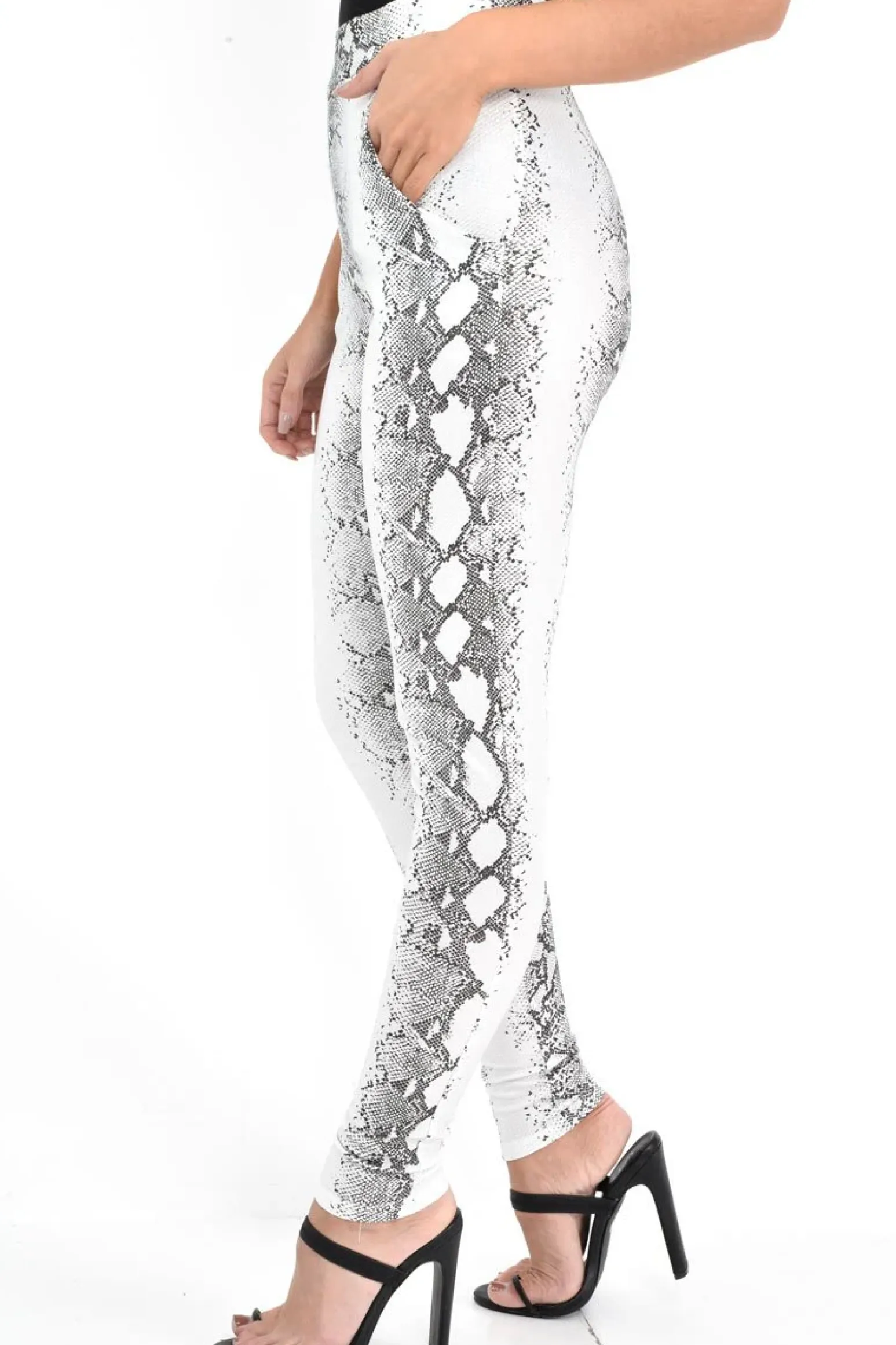 Rebellious Fashion Silver Snake Shimmer High Waist Skinny Trousers - Briele