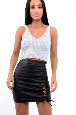 Rebellious Fashion Silver Sparkle Knitted Crop Top - Nigella