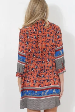 Rebellious Fashion Sissi Coral Floral Shirt Dress