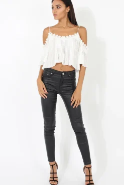 Rebellious Fashion Skinny Fit High Waisted Leather Look Jeans - Bianca