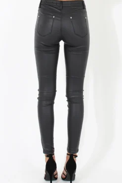 Rebellious Fashion Skinny Fit High Waisted Leather Look Jeans - Bianca
