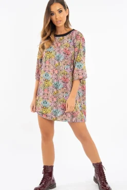 Rebellious Fashion Snake Multi Oversized T Shirt Dress - Glori