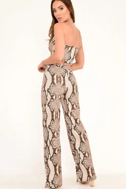 Rebellious Fashion Snake Print Bandeau And Wide Leg Trousers Co-ord - Freddie