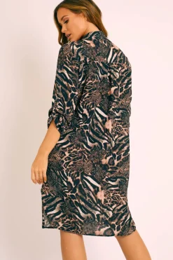 Rebellious Fashion Snake Print Button Up Sleeve Shirt Dress - Zoey