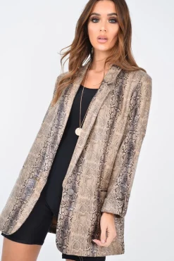 Rebellious Fashion Snake Print Coated Longline Blazer - Avilyn