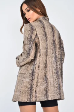 Rebellious Fashion Snake Print Coated Longline Blazer - Avilyn