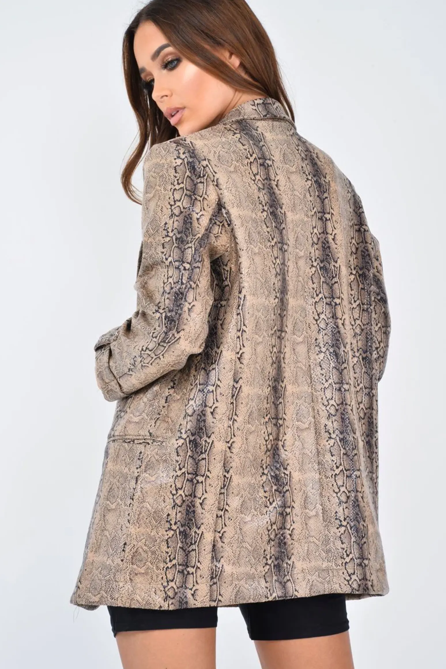 Rebellious Fashion Snake Print Coated Longline Blazer - Avilyn