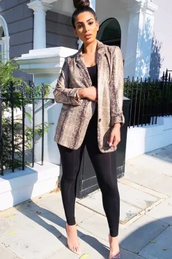 Rebellious Fashion Snake Print Coated Longline Blazer - Avilyn