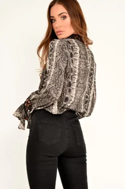 Rebellious Fashion Snake Print Cut Out Insert Blouse - Konstantina