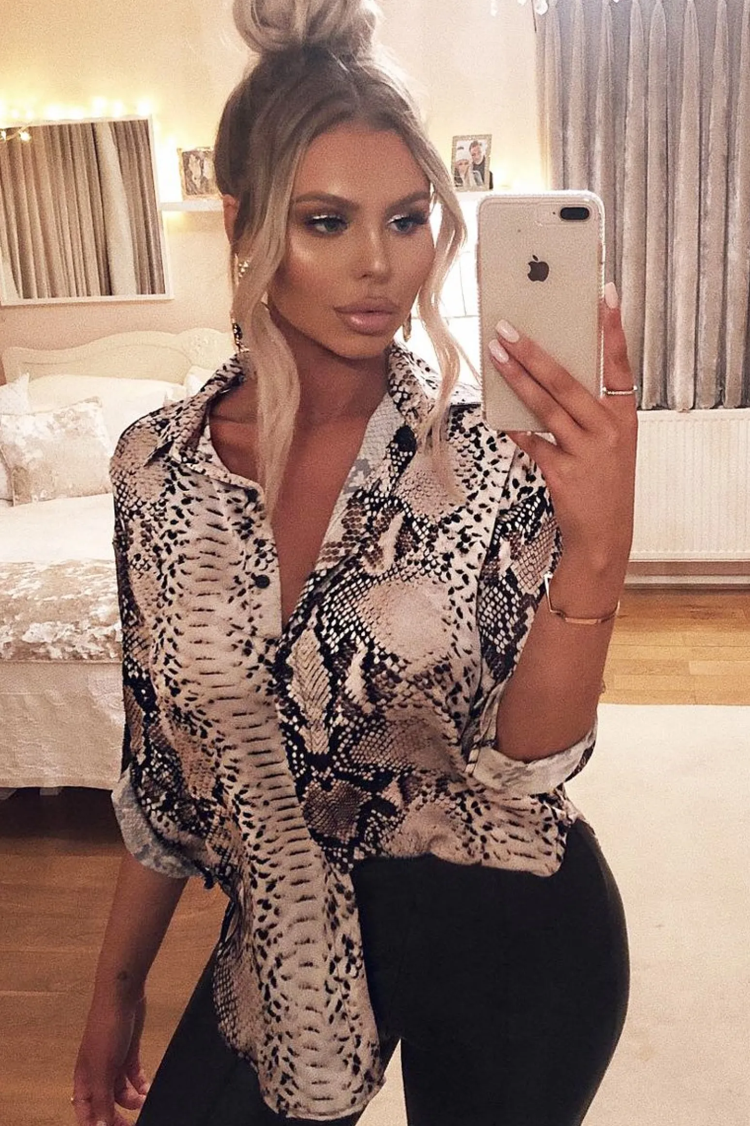 Rebellious Fashion Snake Print Satin Shirt - Ivani