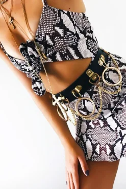 Rebellious Fashion Snake Print Tie Front Ruffle Hem Dress - Cristabella
