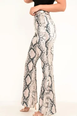 Rebellious Fashion Snake Print Velvet High Waisted Flared Trousers - Kamryn