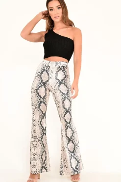 Rebellious Fashion Snake Print Velvet High Waisted Flared Trousers - Kamryn