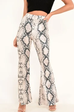Rebellious Fashion Snake Print Velvet High Waisted Flared Trousers - Kamryn