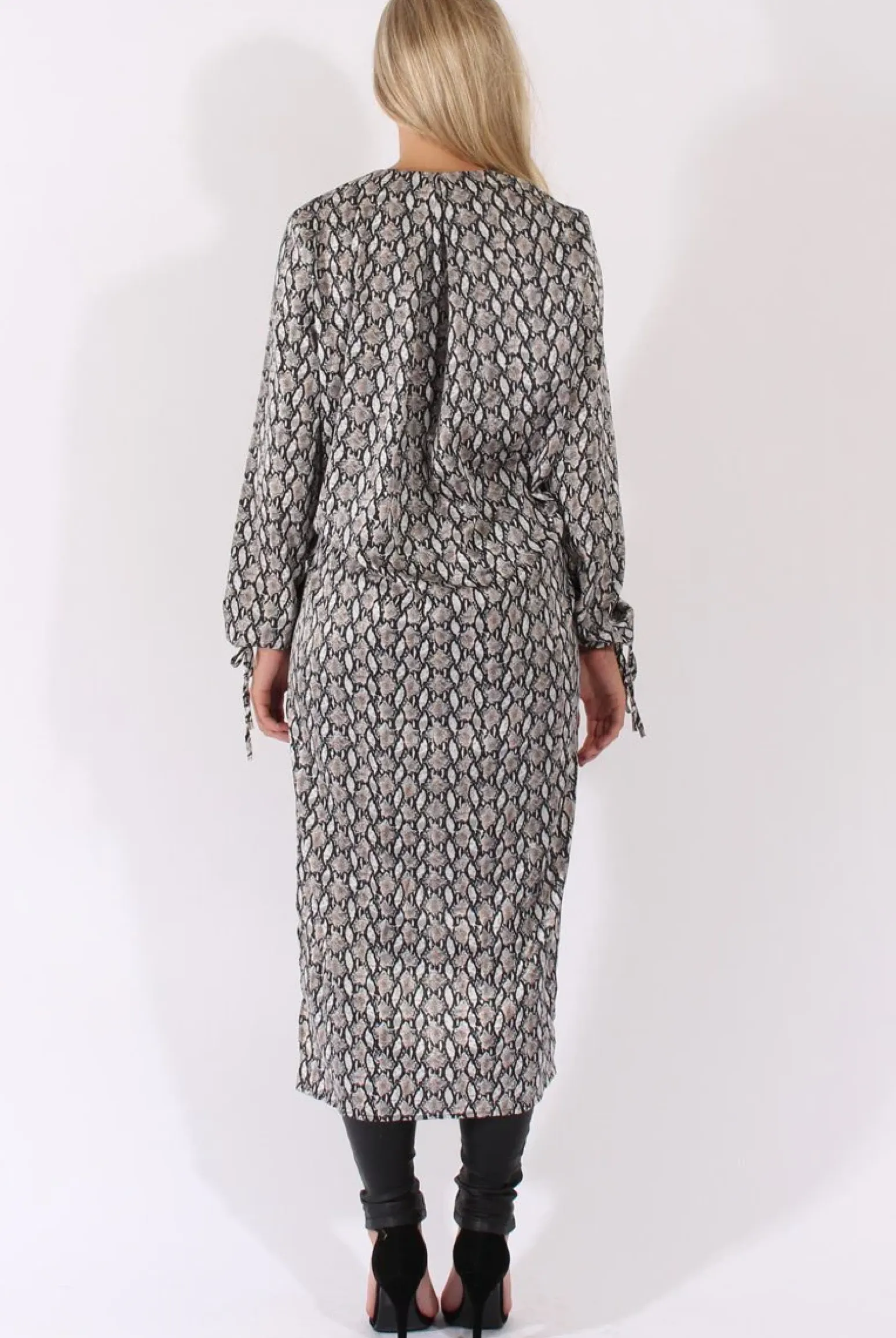 Rebellious Fashion Snake Print Wrap Front Dip Hem Shirt - Kamlyn