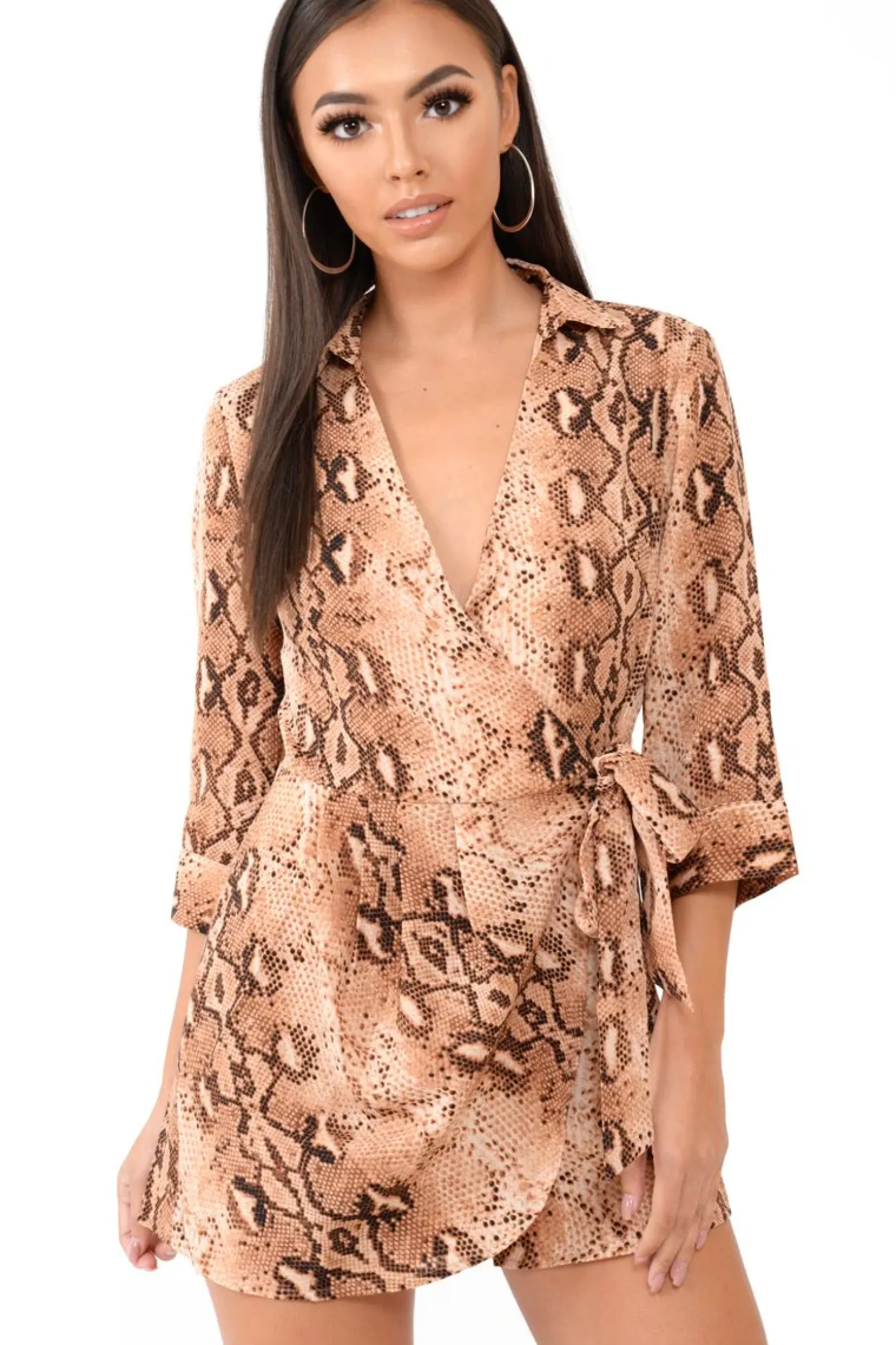 Rebellious Fashion Snake Print Wrap Plunge Playsuit - Aasha