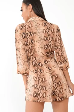 Rebellious Fashion Snake Print Wrap Plunge Playsuit - Aasha