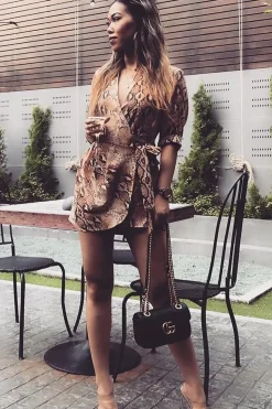 Rebellious Fashion Snake Print Wrap Plunge Playsuit - Aasha