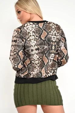 Rebellious Fashion Snake Print Zip Up Bomber Jacket - Elianis